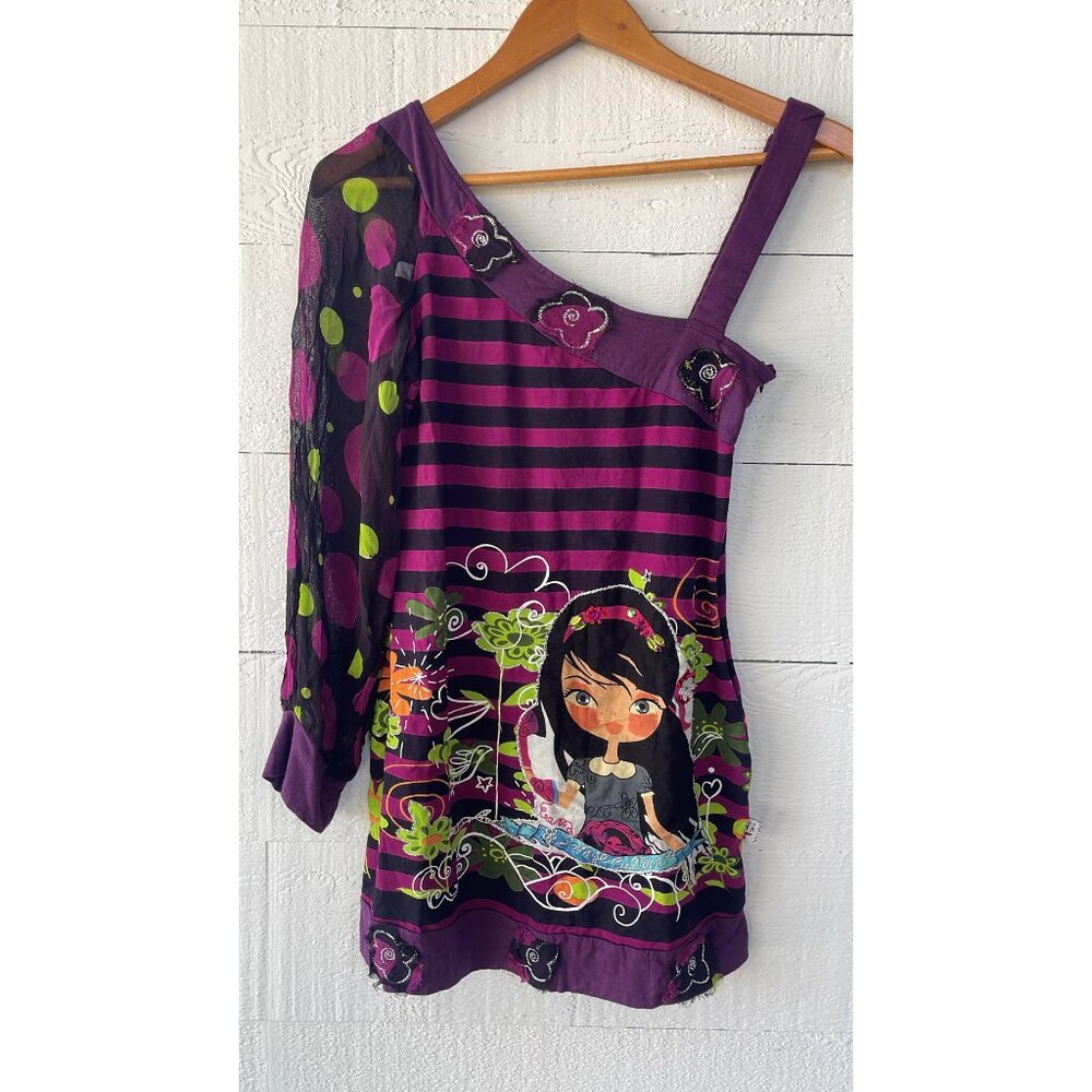 Savage Culture Colorful Doll Printed One Shoulder Top M